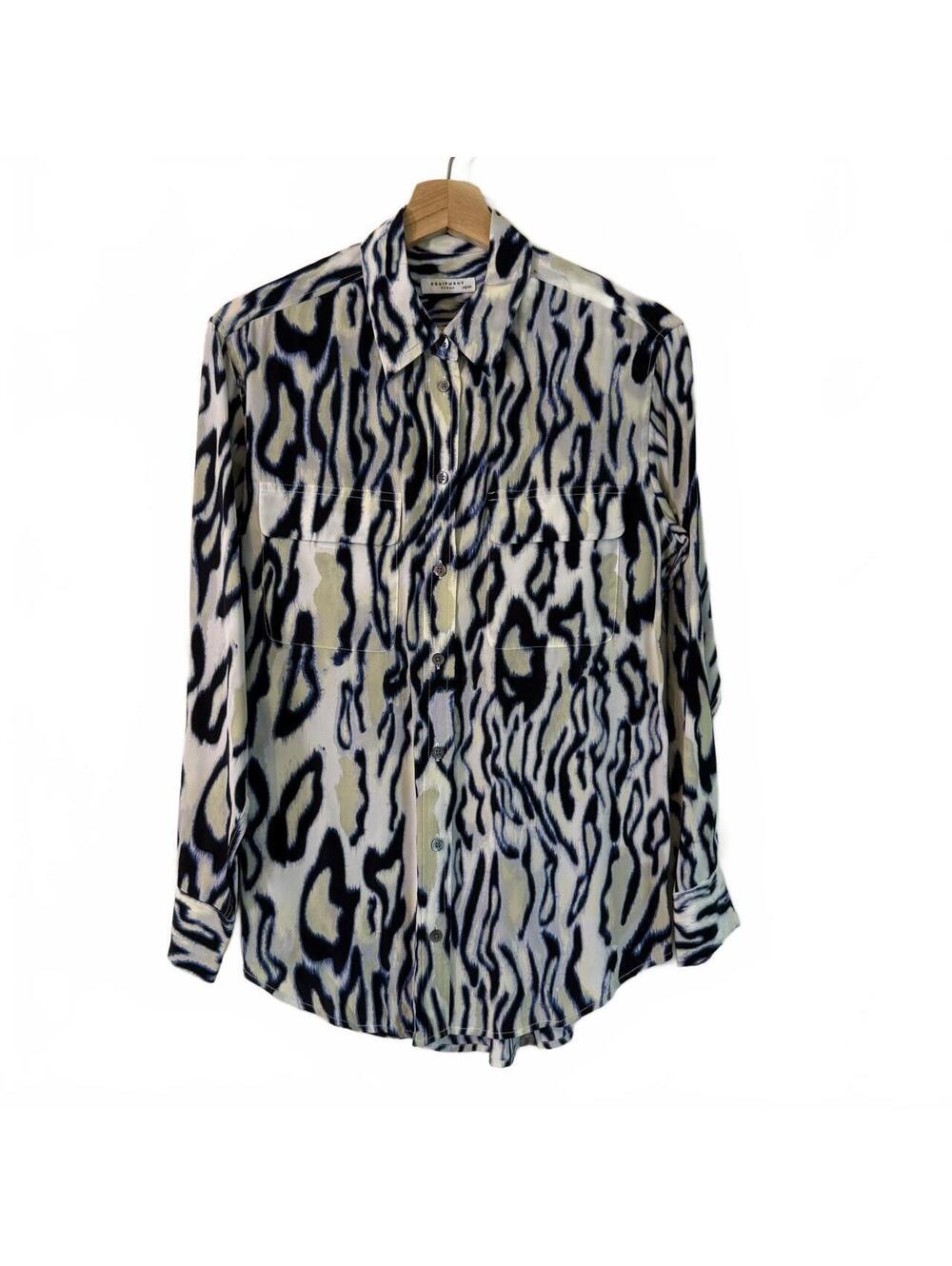 Equipment Femme Blue and Black Maximalist Print Silk Blouse size XS